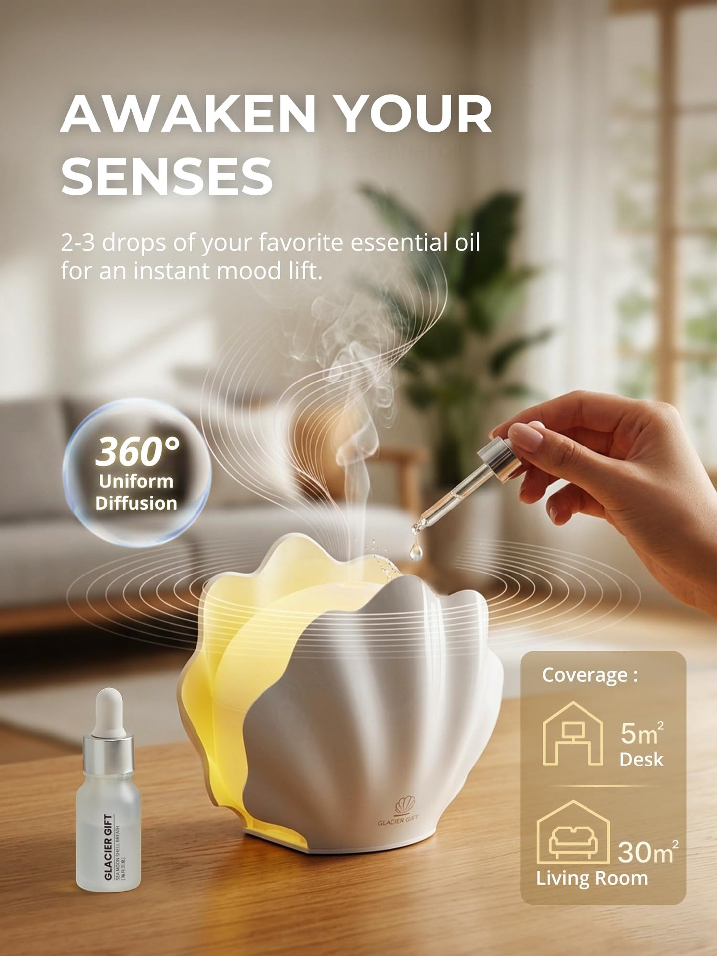 Essential Oil Diffuser 260ML, Shell Aroma Diffuser with Remote Control, 7 Colors LED Night Light for Bedroom Home Relaxation, Valentines Day Gifts