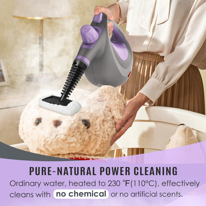 Pressurized Handheld Multi-Surface Natural Steam Cleaner with 12 pcs Accessories, Multi-Purpose Steamer for Home Use, Steamer for Cleaning Floor, Upholstery, Grout and Car (Grey)