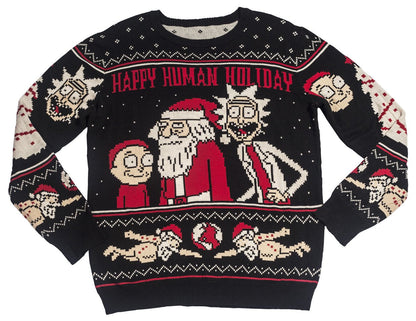 Ripple Junction Rick and Morty Adult Christmas Sweater Happy Human Holiday Novelty Sweater for Men and Women X-Large