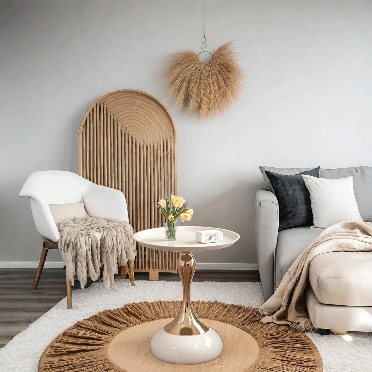 Elegant Modern Side Table - Featuring a Unique Hourglass Design, Ideal for use in Living Rooms, cafes, Dining Rooms, bedrooms, and Outdoors - a Fashionable Decoration (1, Off White)