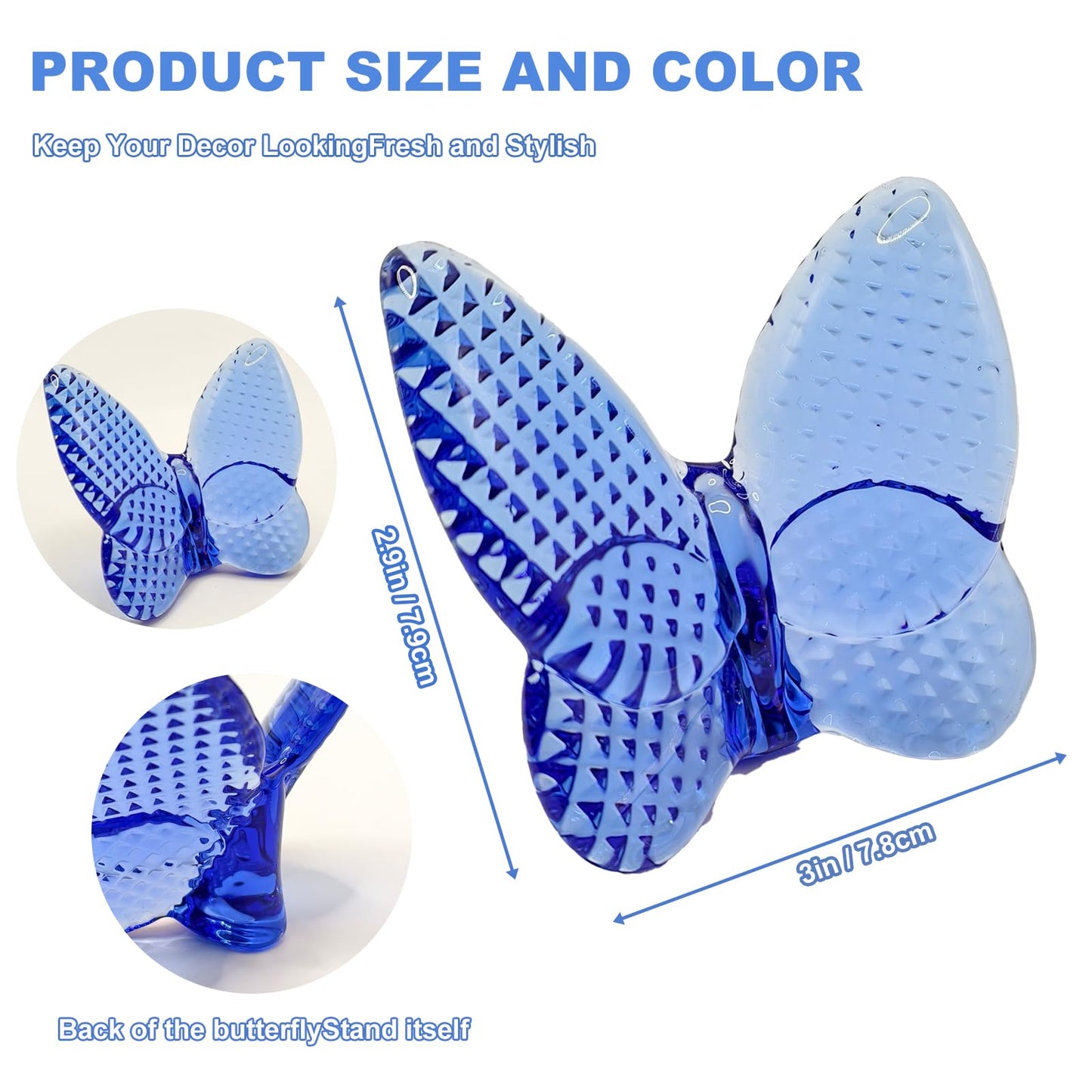 Rotroyce Handcrafted Crystal Butterfly Collectible Sculpture - Premium K9 Crystal Glass Butterfly Figurine, Elegant Home Décor, Gift for Collectors & Art Lovers (Diamond Blue 2pcs)