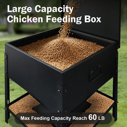 DOLEMODUO Metal Chicken Feeder No Waste, Large Capacity Poultry Feeder, Adjustable Galvanized Steel Chicken Coop Feeder with Lid and Handle