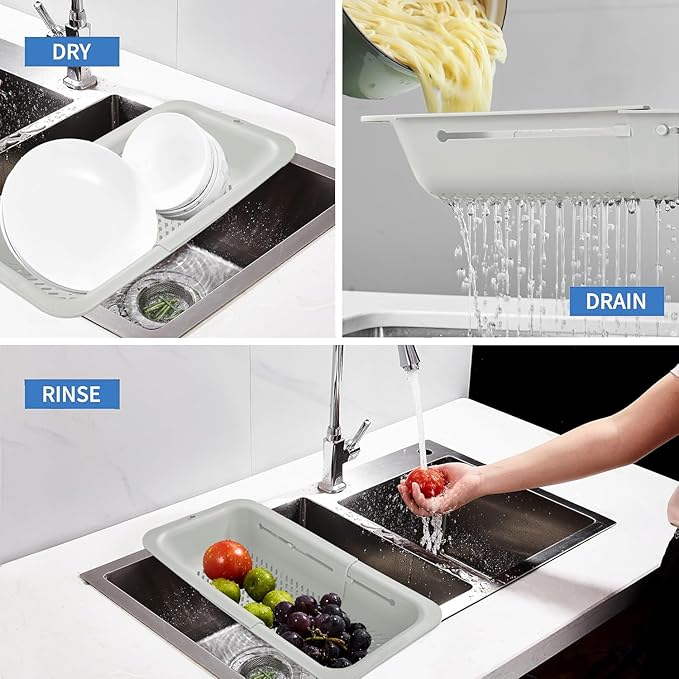LASSHSWA Collapsible Colander for Kitchen, Over the Sink Strainer Basket for