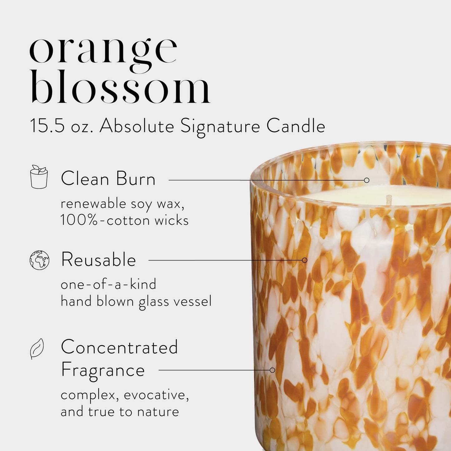 LAFCO New York Signature Candle, Orange Blossom - 15.5 oz - 90-Hour Burn Time - Reusable, Hand Blown Glass Vessel - Made in The USA