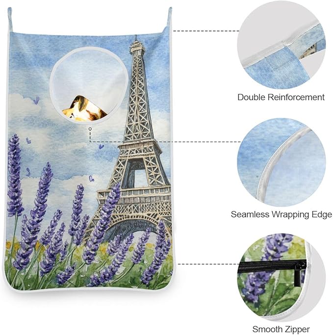 Hanging Laundry Hamper with Stainless Steel Hooks, Oxford Fabric Printing Door