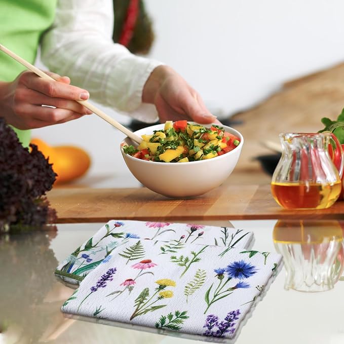 Geyoga 6 Pcs Spring Floral Kitchen Towels Flamingo Dish Hand Towels Sunflower