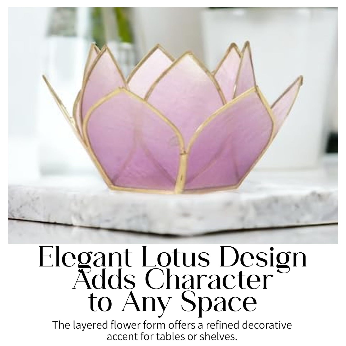 Om Gallery Mini Gemstone Lotus Tealight Holder - Handcrafted Capiz Shell Design for Soft Glow, Elegant Home & Table Decor, Wedding Centerpieces, Votive Candle Styling & Thoughtful Gifting - Amethyst