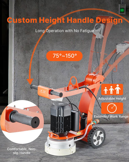 VEVOR 10-Inch Electric Concrete Floor Grinder, 1.7HP Walk-Behind Polisher, 1300W, 1720RPM Brushless Motor