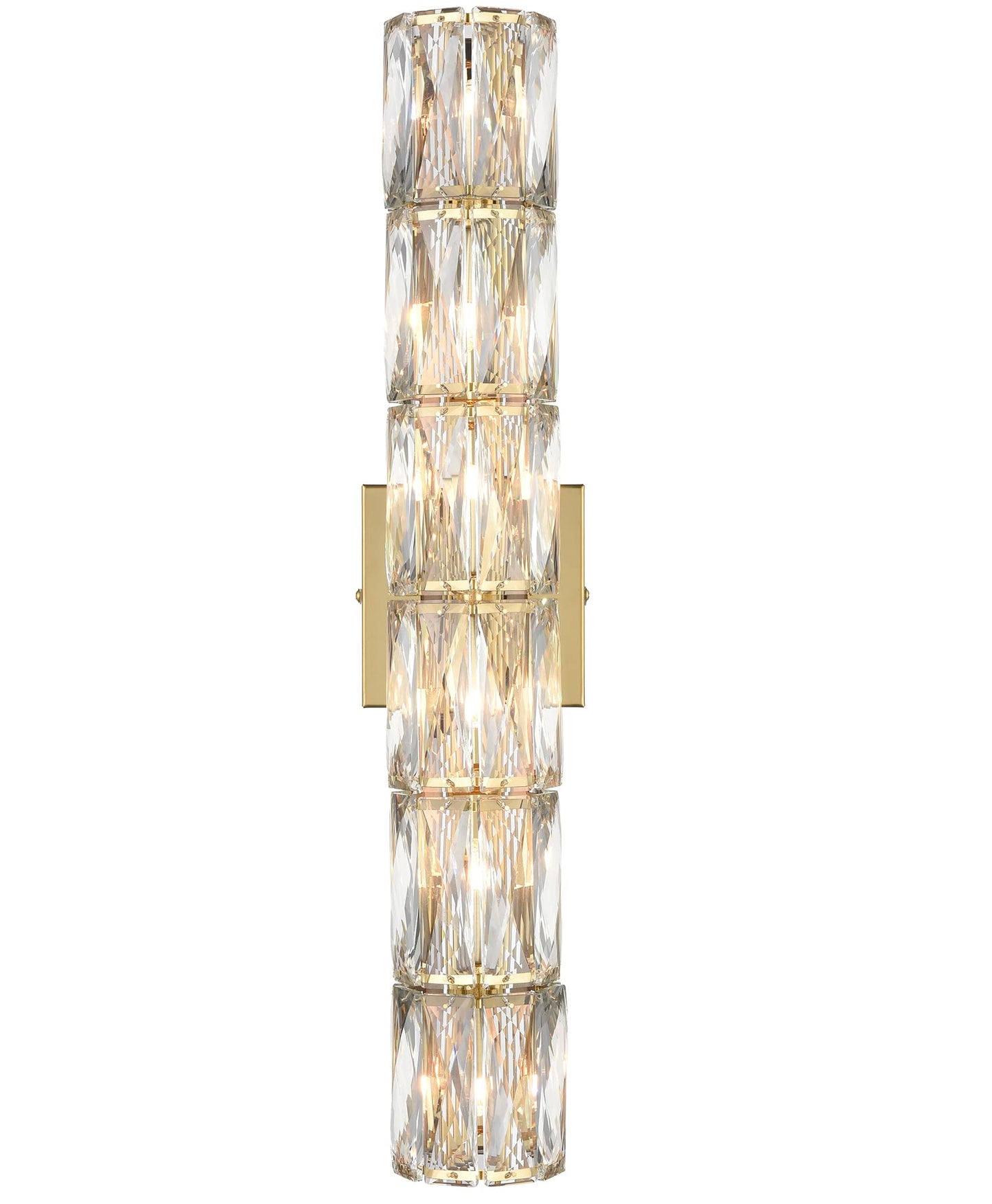 SAMTEEN 24-Inch Crystal Wall Sconce Gold Sconces Wall Lighting Mid-Century Modern 6-Light Luxury Brass Glass Wall Light Fixture for Bedroom Hallway Bathroom Vanity Light Fixtures