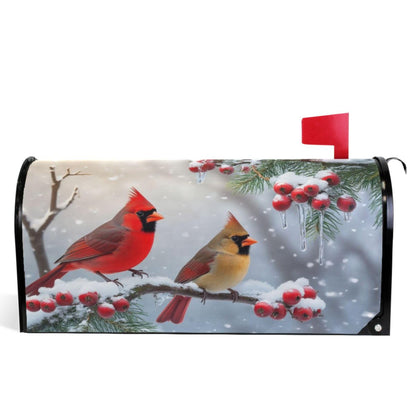 Winter Cardinal Birds Magnetic Mailbox Covers Christmas Snow Berry Mailbox Cover Over Size Full Magnet Garden Yard Porch Mail Boxes Cover Holiday Decorations 25" L x 21" W