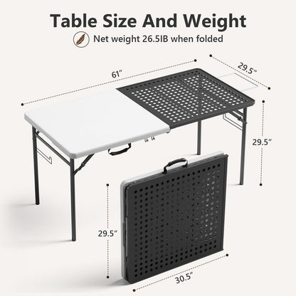 2 Pack 5ft Folding Table for Picnic Camping, Portable Outdoor Table with Metal Grid Grilling Surface, Heavy Duty Foldable Table for Cook Prep,Suitable for Camping, Backyard, Patio and Beach.