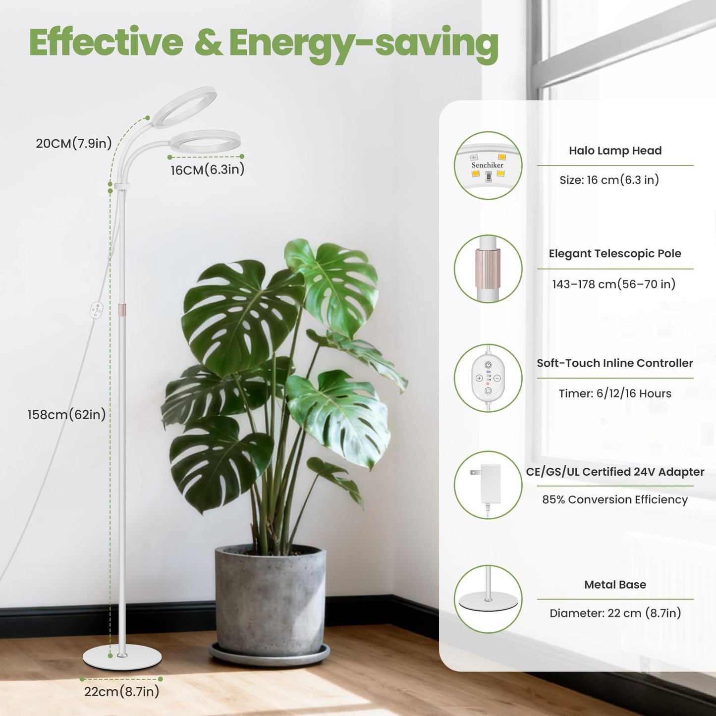 Large Plant Lights for Indoor Growing 24V, 660nm-Enhanced Full Spectrum, LUMILEDS LED Grow Light, 2×6.3in Grow lamp with Timer & Dimming, Adjustable Height 22-70in, 30W, 320μmol/s/m²@6in, K30-W