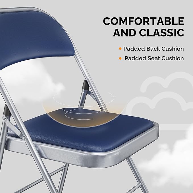 VINGLI 8 Pack Folding Chairs with Padded Seats, Metal Frame with Pu Leather Seat & Back, Capacity 350 lbs, Blue