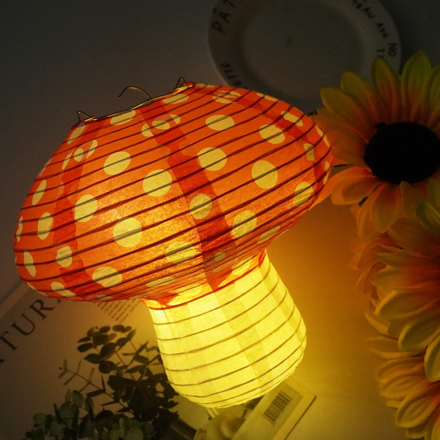 6Pcs Mushroom Paper Lanterns, 3D Mushroom Hanging Ornament for Wonderland Jungle Forest Themed Birthday Party Wedding Nursery Decor (Red, 6 Pack)