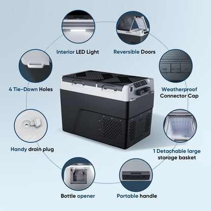 Feelfunn 12 Volt Refrigerator Car Fridge - 40QT(38L) Dual Zone Electric Cooler, Car Refrigerator -4℉~68℉, Portable Refrigerator 12/24V DC 100-240V AC, Portable Freezer for Travel Camping RV Home