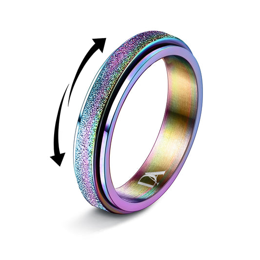 Diamday Fidget Rings for Women Men - 4mm Colorful Spinner Stainless Steel Ring for Anxiety Stress Relief Glitter Sandblast Spinning Figit Anxiety Jewelry for Wedding Promise Size 8