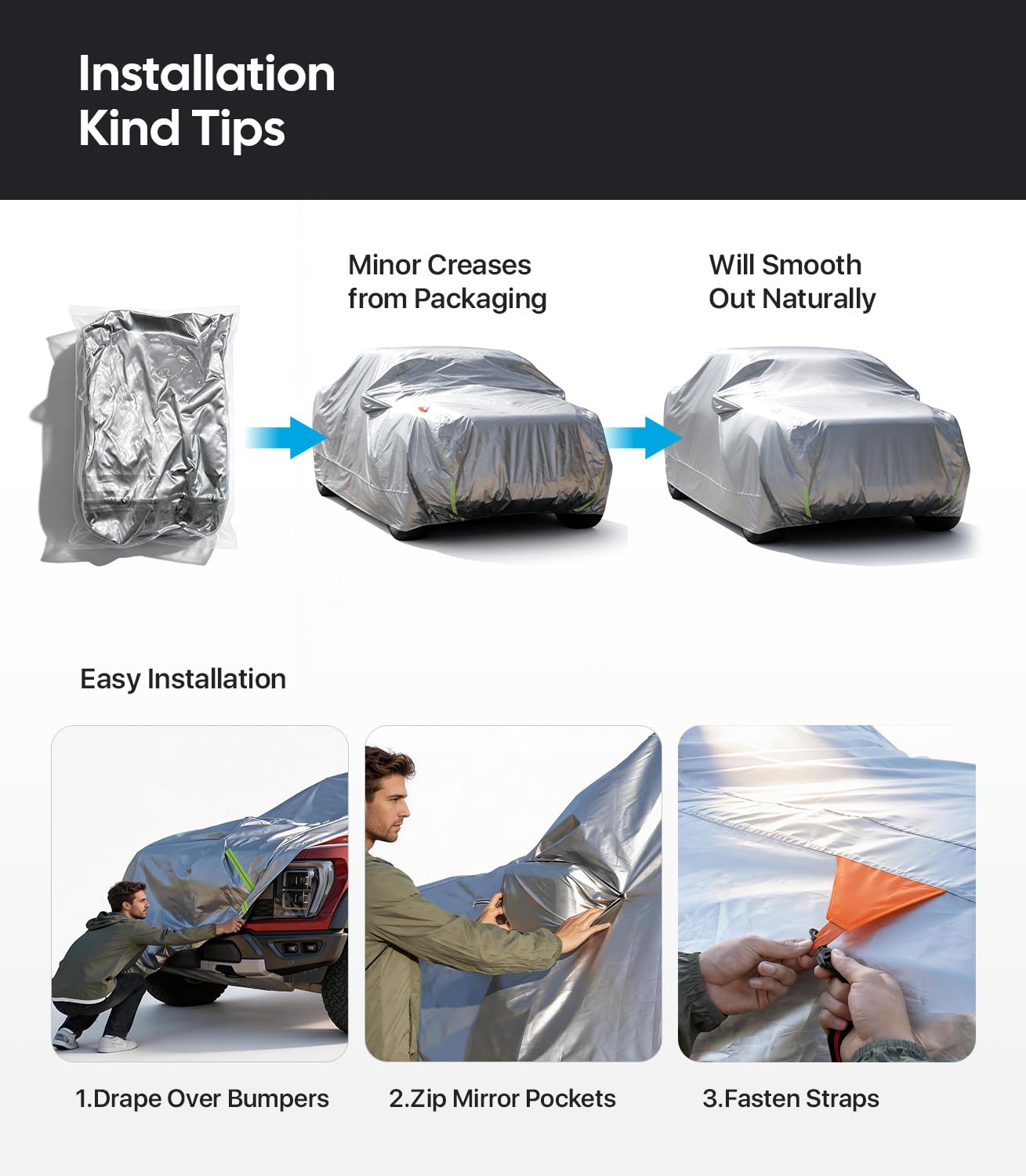 Wigoo Ford F150 F250 F350 F450 Truck Car Cover Accessories 2015-2026, Waterproof All Weather Outdoor Full Pickup Cover, Windproof UV Rain Snow Dust Protection, Door Zipper, Reflective Safety Strips