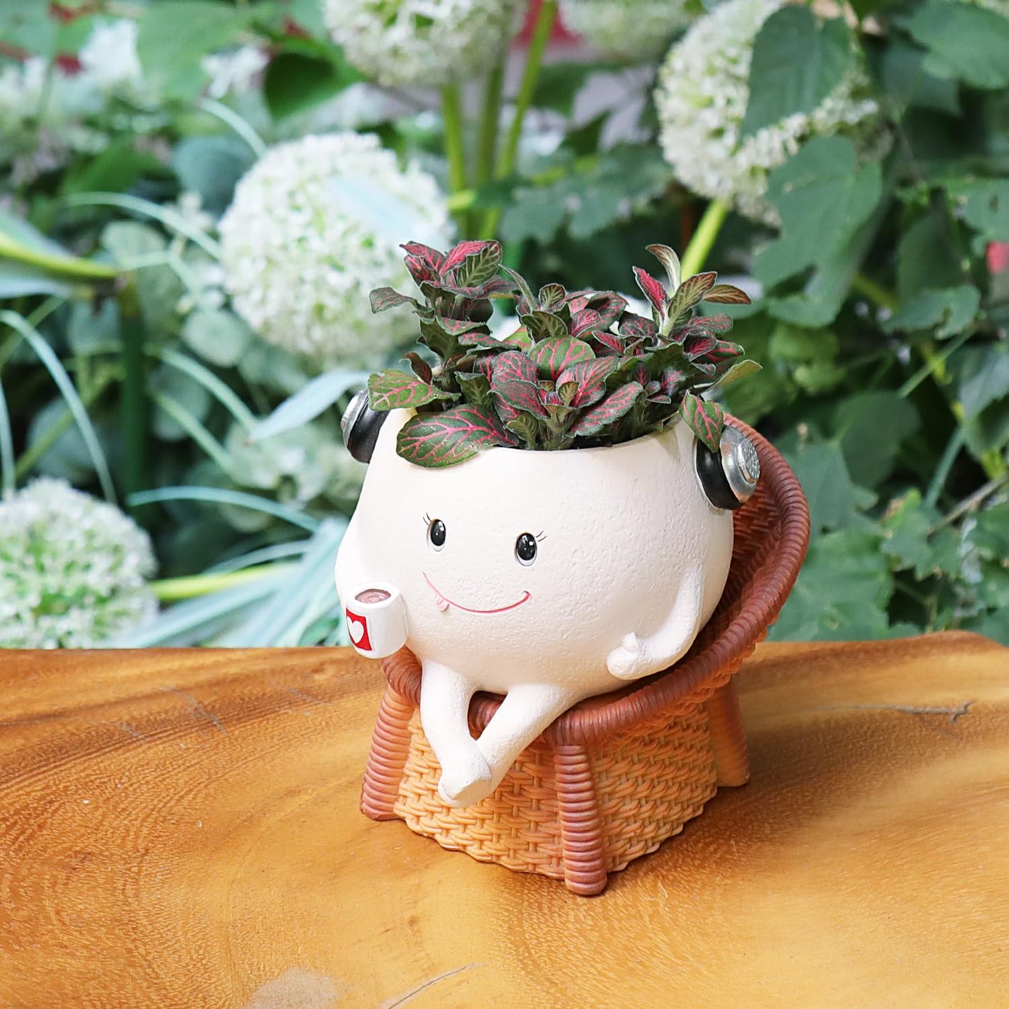 NINIPAPA Smiley Face Flower Pot Cute Chair Planter with Drainage Hole, Funny Indoor Planter for Succulents Herbs, Small Plants Happy Little Pot Unique Gifts for Plant Lovers