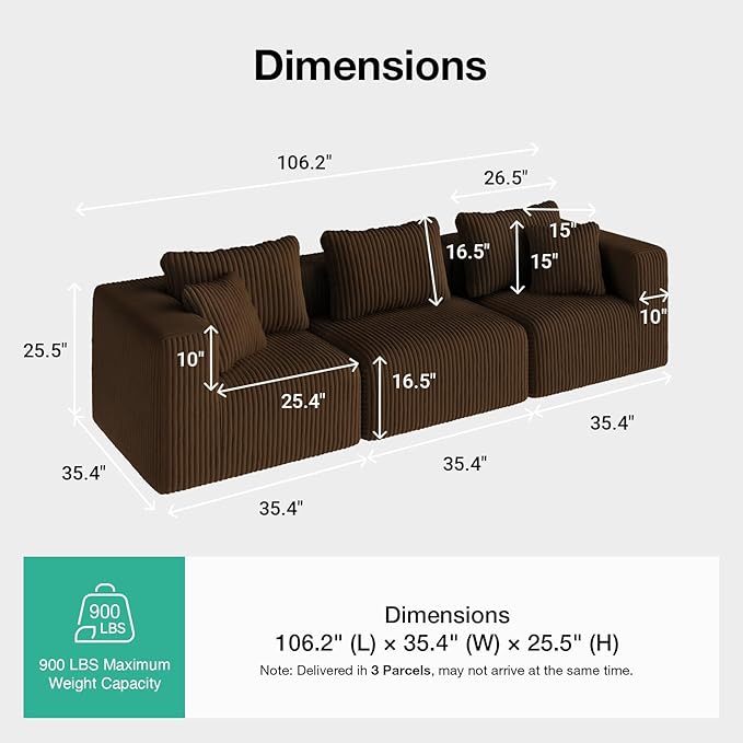 Novilla 106" Modular Sectional Sofa, Modern Cloud Sectional Couch