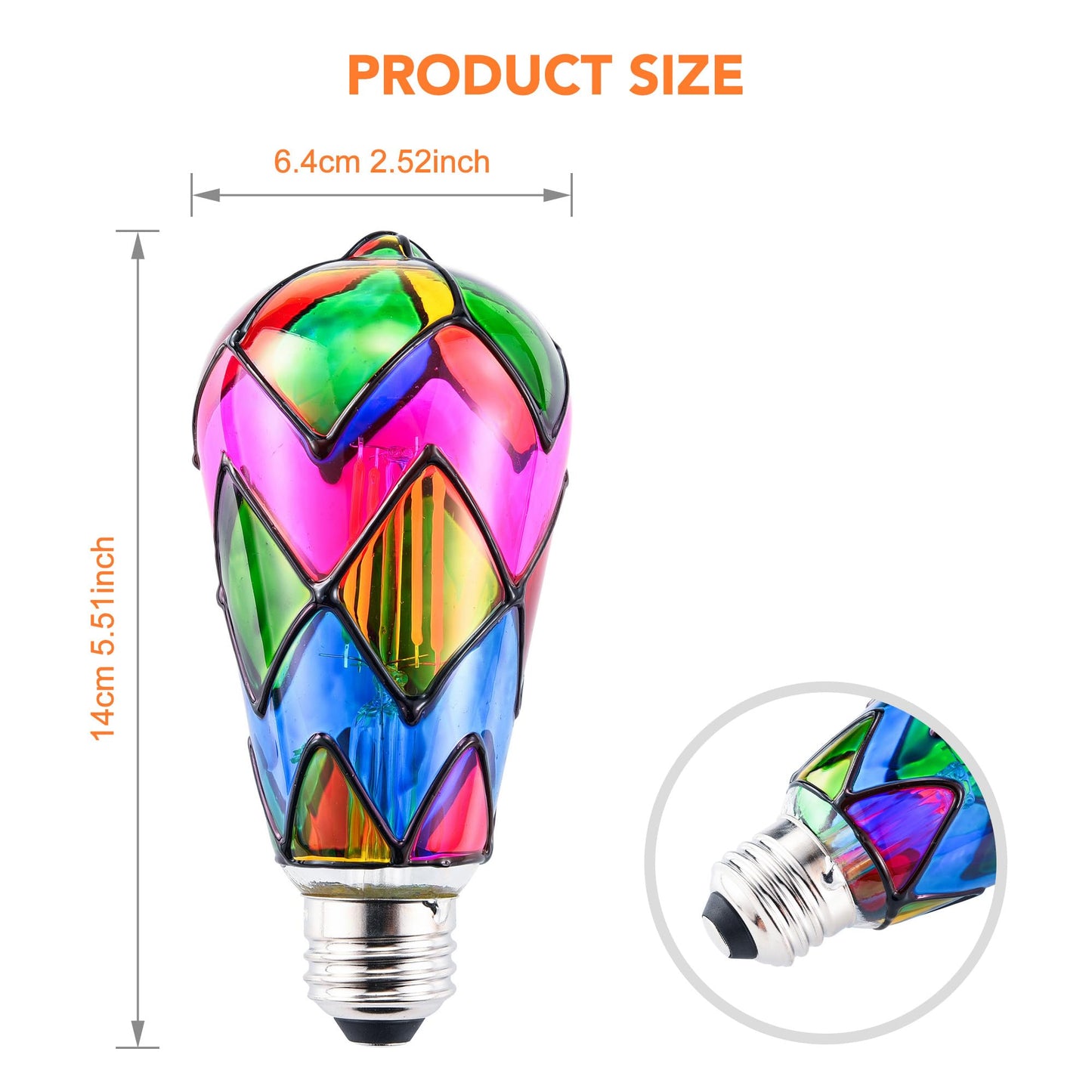 Kitmose 4 Pack Stained Glass Light Bulbs, LED Edison Light Bulb E26 3.5W Replacement Light Bulbs Tiffany Style for Bedroom Living Room Home Christmas Decoration