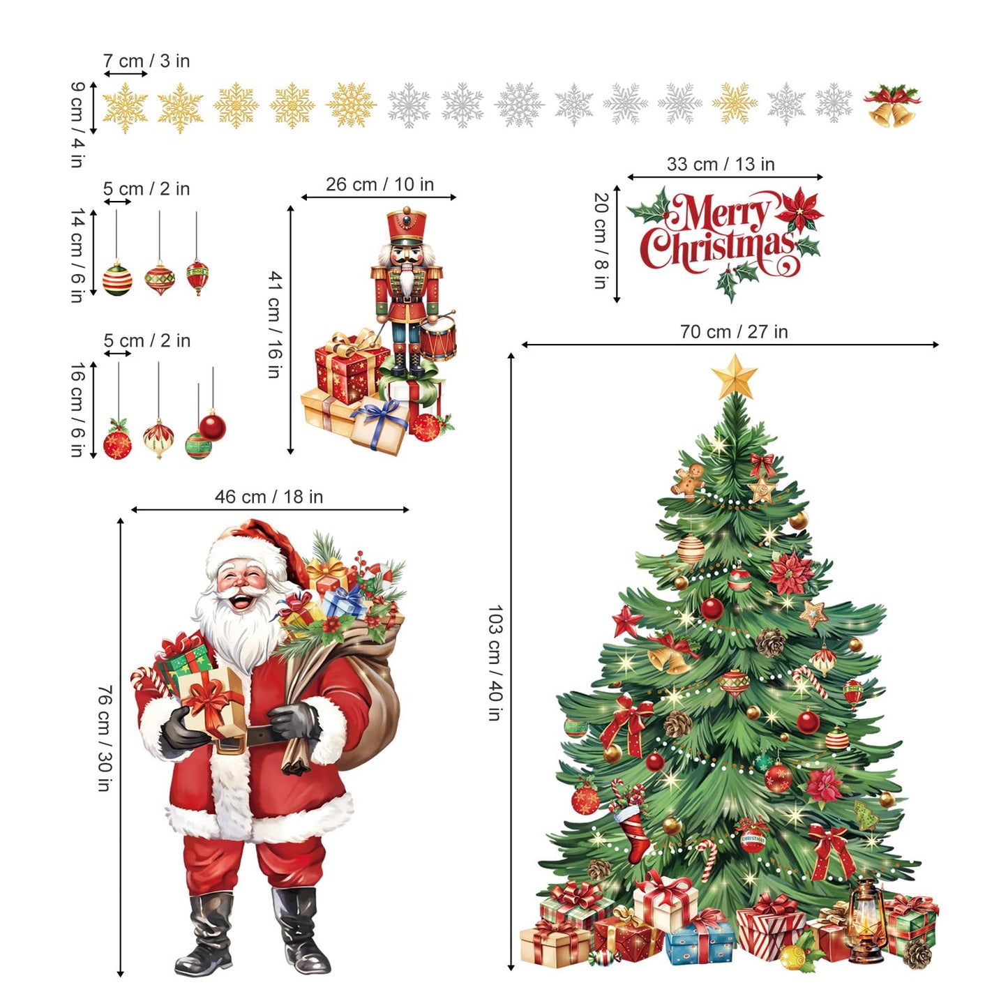 decalmile Extra Large Christmas Tree Window Wall Decals Santa Claus Wall Stickers Xmas Tree Snowflakes Window Clings Christmas Party Door Home Wall Decorations(XXL)