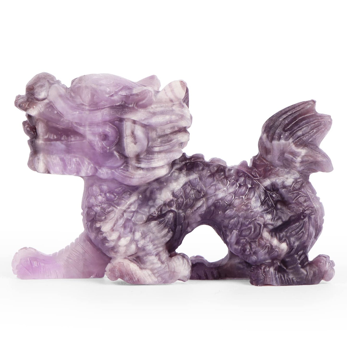 SMQ Amethyst Chinese Dragon Statue Crystal Figurine Feng Shui Decor Carved Gem Purple Dragon Skull Stone Animal Carvings Sculpture Reiki Office Home Crafts Ornament Gift