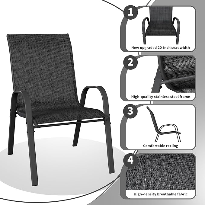 Patio Dining Chairs Set of 6, Outdoor Stackable Dining Chairs High Back, Patio Furniture for Backyard, Porch, Garden, Poolside (Dark Grey)