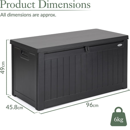 CHRISTOW Waterproof Garden Storage Box With Lockable Lid, Plastic Wood Effect Outdoor Storage Box, Aluminium Hinges, 190L