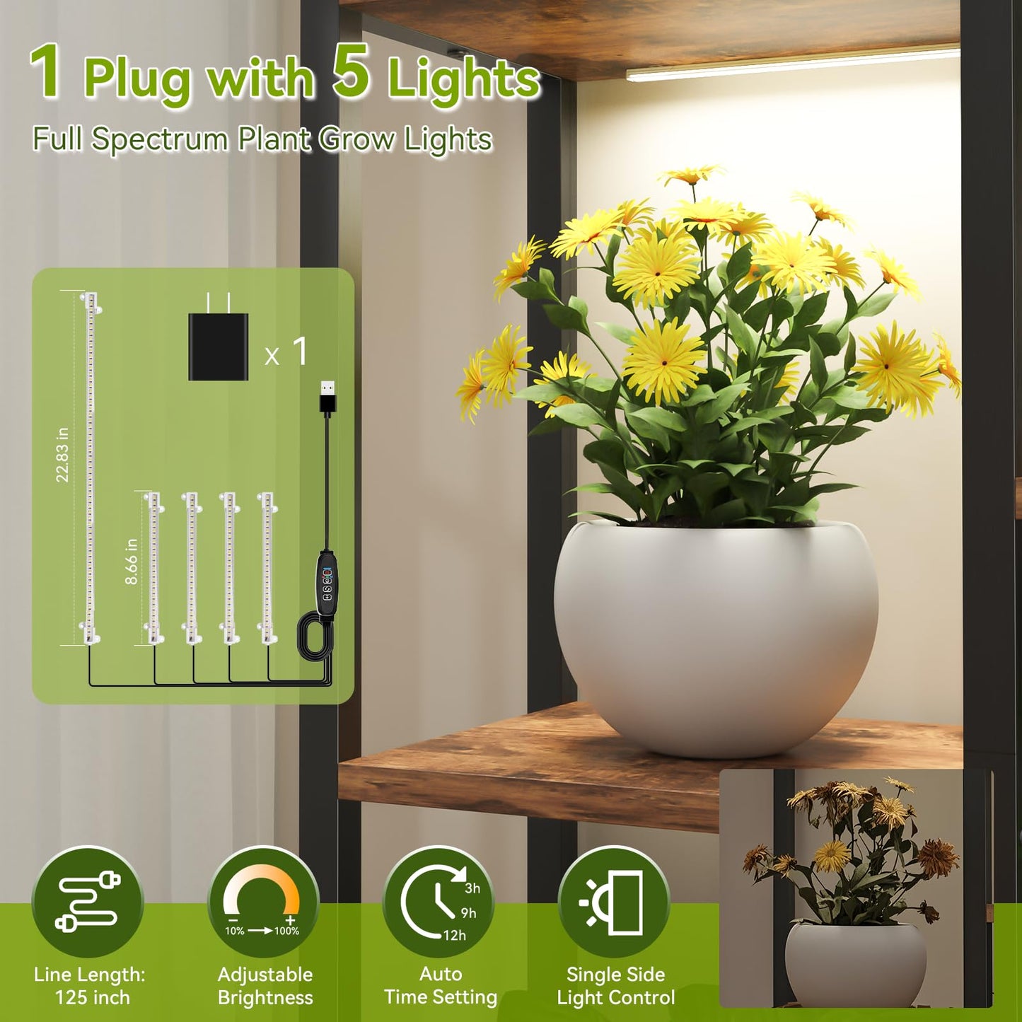 CYXPHION C2 Plant Stand Indoor with Grow Lights, Indoor Tiered Metal Plant Stand 70.87" Tall Plant Shelf with Hooks for Hanging, Plant Holder Display Shelves for Patio, Garden, Outdoor