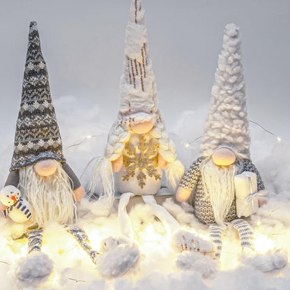 DraMosary Christmas Gnomes Plush Elf Decoration,3PCS Handmade Winter Gnomes Snowflake for Home Office Table Ornament Tiered Tray Party Decor