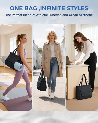 sportsnew Gym Bag for Women, 19L Yoga Mat Bag with Shoe Compartment & Wet Dry Pocket, Gym Tote Bag with Hook-and-loop Yoga Mat Holder, Quick Access Storage, for Workout Travel Pilates Dance