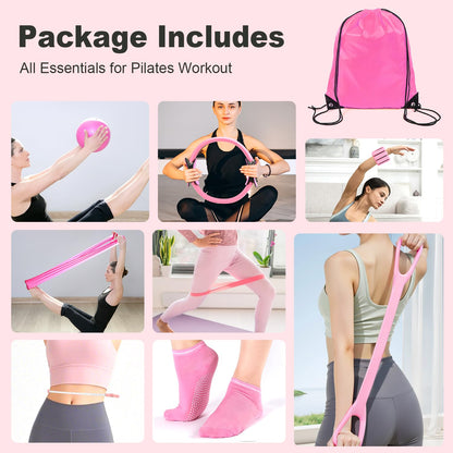 SHTALHST Home Pilates Kit 14 PCS, Pilates Ring and Ball Set with Adjustable Ankle Wrist Weights and Resistance Bands for Women Workout Set, Yoga Essentials Kit Equipment Accessories for Home Workouts