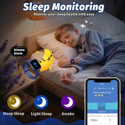 Heroange Kids Smart Watch for Girls Boys,IP68 Waterproof Kids Fitness Tracker Watch with 1.83" Face,Heart Rate Sleep Monitor,19 Sport Modes,Puzzle Games with APP,Great Gifts for Teens 6+ (Blue)