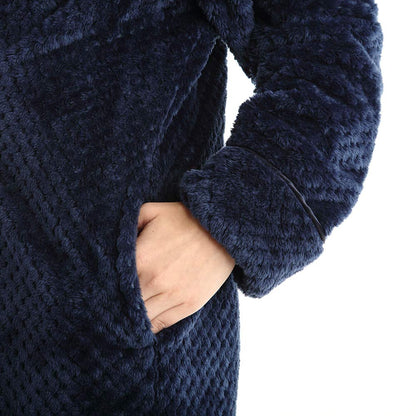 Oksun Womens Plus Size Fleece Dressing Gown Soft Bathrobe Full Length with Zipper, Navy, UK14-20(label XL)