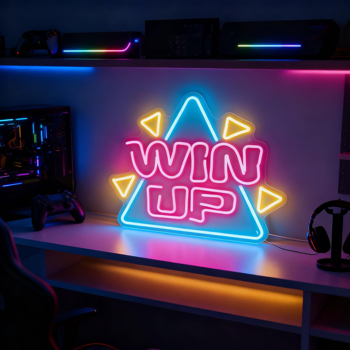Neonawall Win Up Neon Sign for Wall Decor Pink Light Up Letters Led Sign Birthday Party Gifts Led Decorative Night Signs Motivational Room Decorations Supplies Gift for Friend Home Bedroom Dorm
