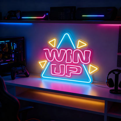Neonawall Win Up Neon Sign for Wall Decor Pink Light Up Letters Led Sign Birthday Party Gifts Led Decorative Night Signs Motivational Room Decorations Supplies Gift for Friend Home Bedroom Dorm