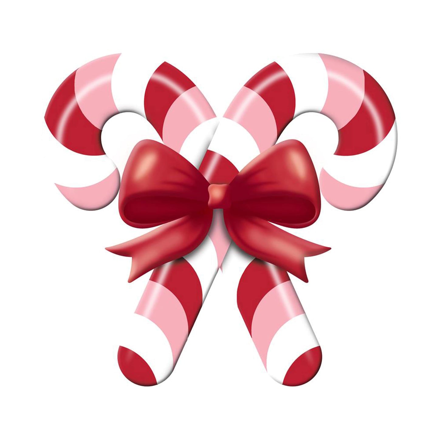 Embossed Metal Candy Cane Sign with Bow For Christmas Wreaths, Tree Toppers, Center Pieces, Floral Arrangements, Decorations, and Crafts (Light Pink, Red, White, 13" L x 12" H)