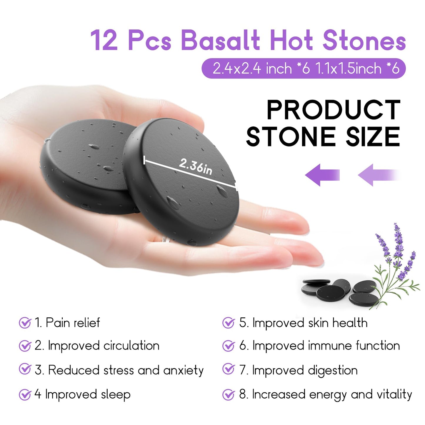 AICNLY 12 Pieces Hot Stone Massage Set-Professional Massage Tool for Spa, Cellulite Massage, Lymphatic Drainage, Relieve Tension and Muscle Pain, Basalt Rocks Premium Set