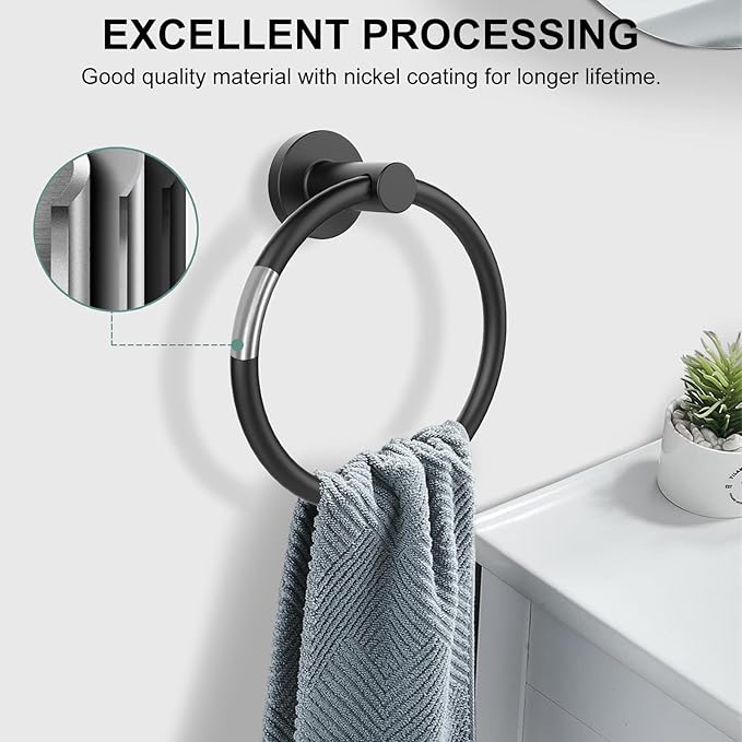 SetSail Towel Holder for Bathroom Wall Matte Black Towel Ring Stainless Steel