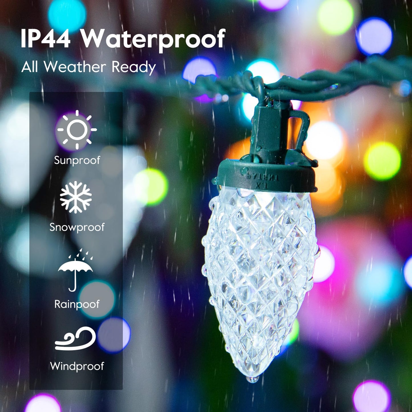 Minetom C9 LED Christmas Lights Outdoor, 81FT 100 LED C9 String Lights, Waterproof, Connectable, 8 Modes, with Timer & Memory Function for Tree Home Yard Party Indoor Outside, Cool White