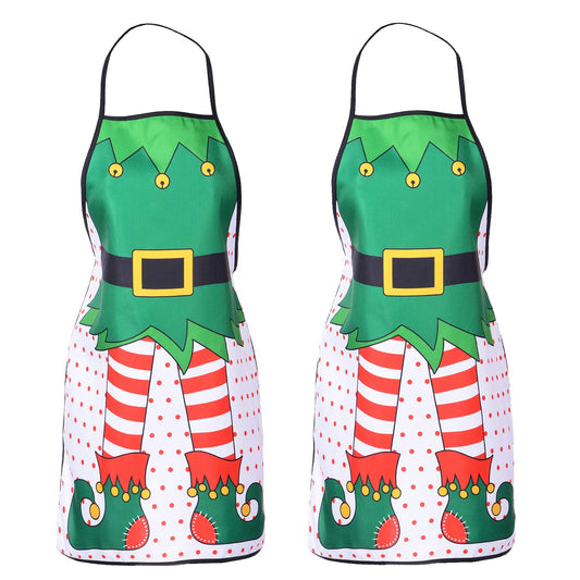 DearHouse 2 Pack Christmas Elf Apron, Cute Adjustable Kitchen Chef Bib BBQ Cooking Funny Flirty Aprons for Adult，Holiday Kitchen Apron Funny Creative Thanksgiving