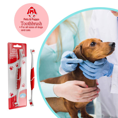 Pet Toothbrush for Dogs, Cats with Soft Bristles - Easy Teeth Cleaning & Dental Care, Non Slip Dual Head Dog Toothbrush