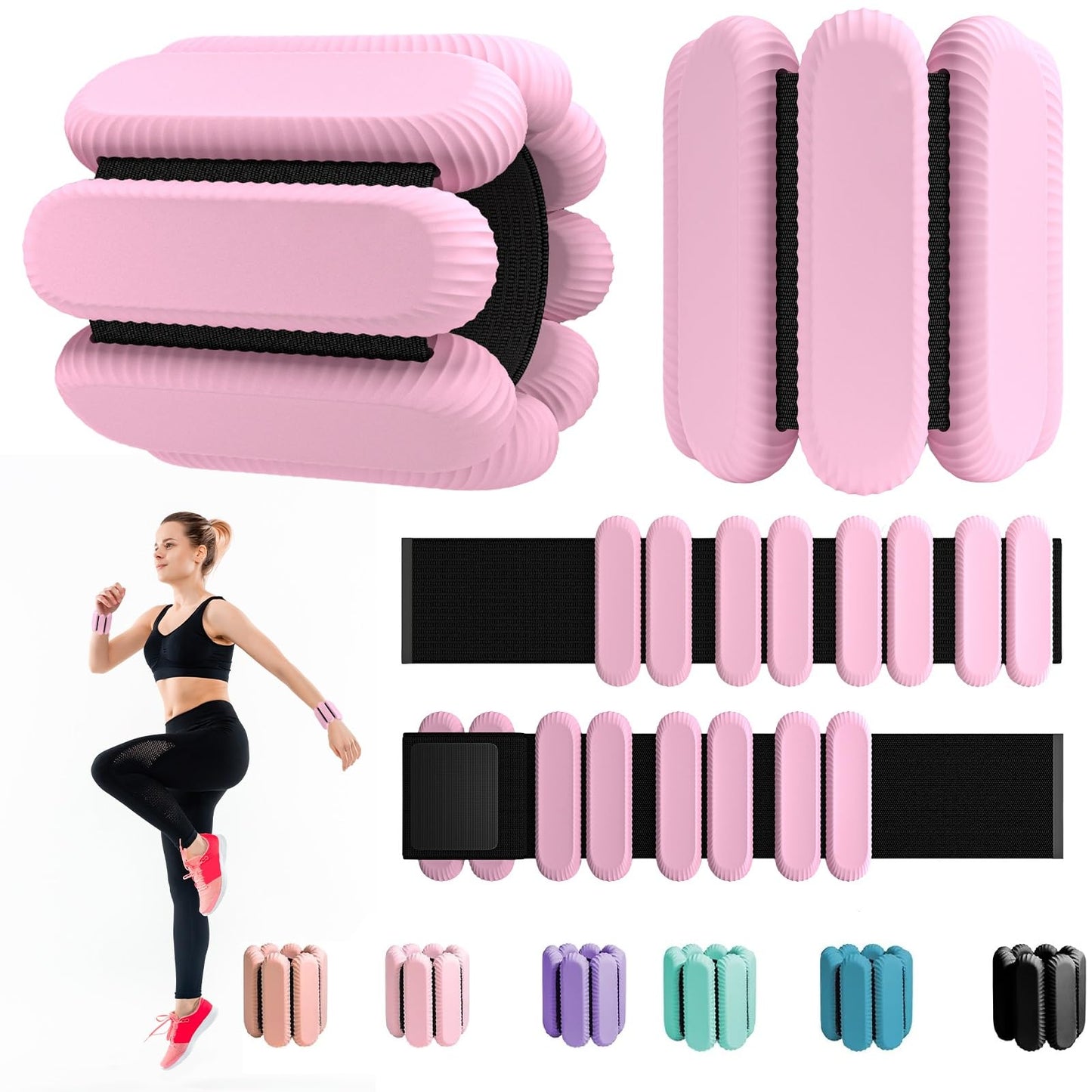 TIMOOU Ankle Weights for Women Men, Adjustable Wrist Weighted Bracelet for Home Gym Workout, Walking, Running, Travel, Pilate, Yoga, Exercise,Barre,Strength Training. Set of 2 (1Lb Each) (Pale Pink)
