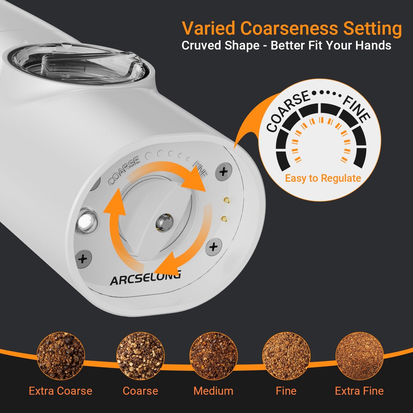 Arcselong Electric Salt And Pepper Grinder Set With Type-C Rechargeable Base, No Battery Needed, Adjustable Coarseness Electronic Spice Mill Shakers Salt And Pepper Shakers Refillable