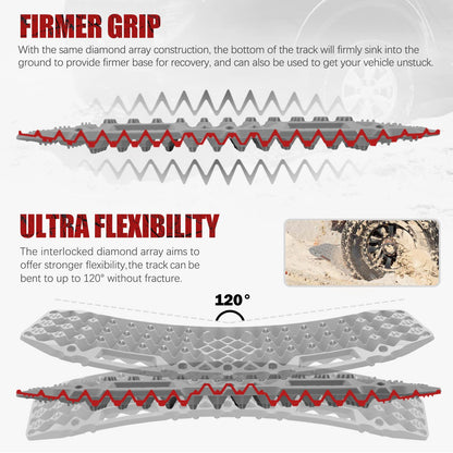 BUNKER INDUST Off Road Traction Boards (Gen 10) Grey + 1"×30ft Kinetic Recovery Rope with 2 Soft Shackles Kit