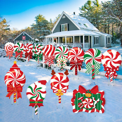 JOICEE Christmas Outdoor Yard Signs Candy Decorations, Peppermint Lollipop Candy Signs with Stakes for Holiday Party Home Lawn Pathway Decorations Supplies