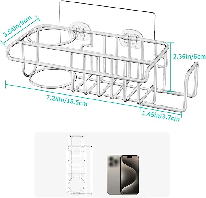 HapiRm 4 in 1 Sink Caddy Sponge Holder, SUS304 Stainless Steel Kitchen Brush