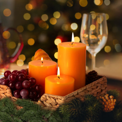 KONNI Orange Pillar Candles Set of 3, 3"x 4" Unscented Pillar Candles Bulk, 40 Hours Long Burning Candles, Smokeless&Dripless Large Round Candle for Wedding, Home Decoration, Parties, Spas, Dinner