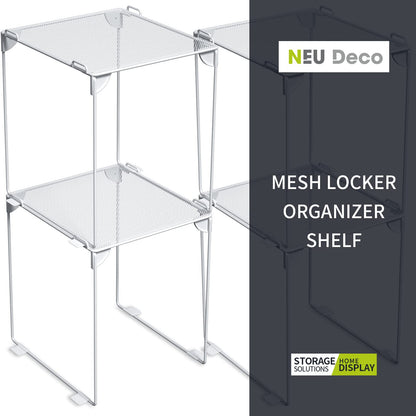 Neudeco Locker Organizer Kit, 4-Piece Set with Foldable Mesh Locker Shelf and Magnetic Pen Holders, Stackable Storage for School, Work & Gym Lockers, White