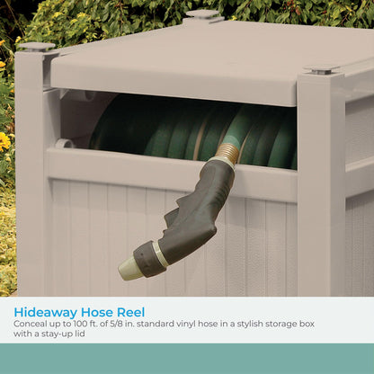 Suncast Garden Hose Reel Hideaway for 5/8" Hoses, Retracting Storage of 100ft, Light Taupe